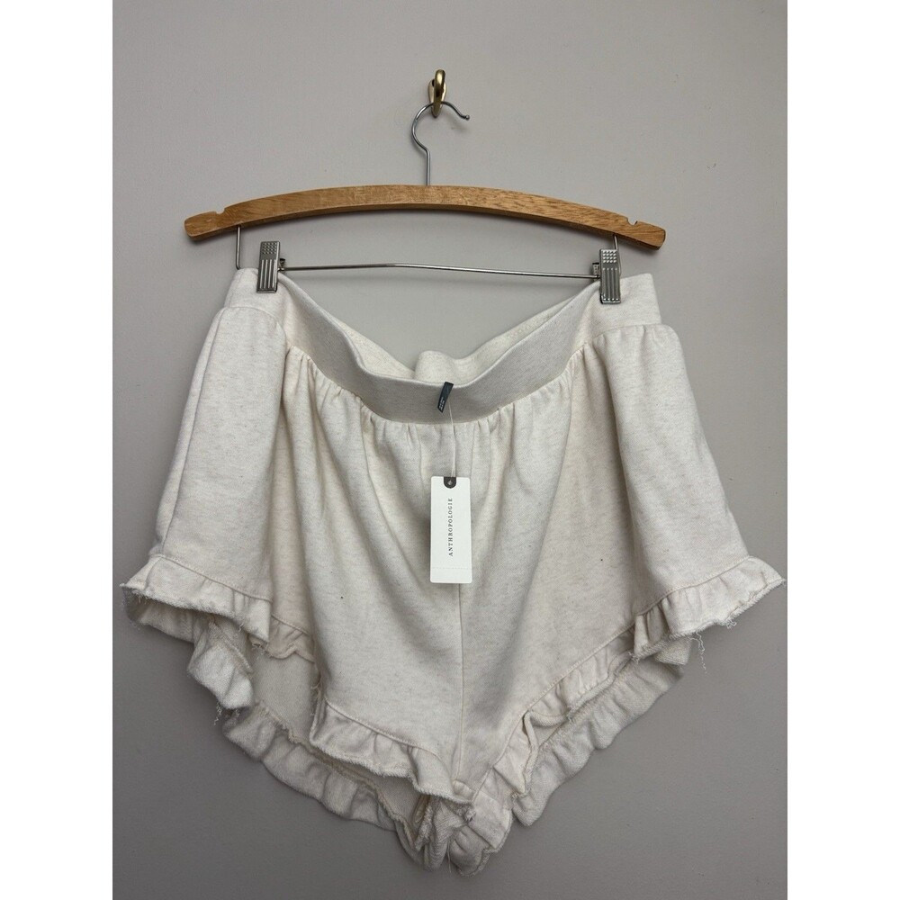 Womens Anthropologie Micro Lounge Shorts Size XL Beige Elastic Waistband Ruffle